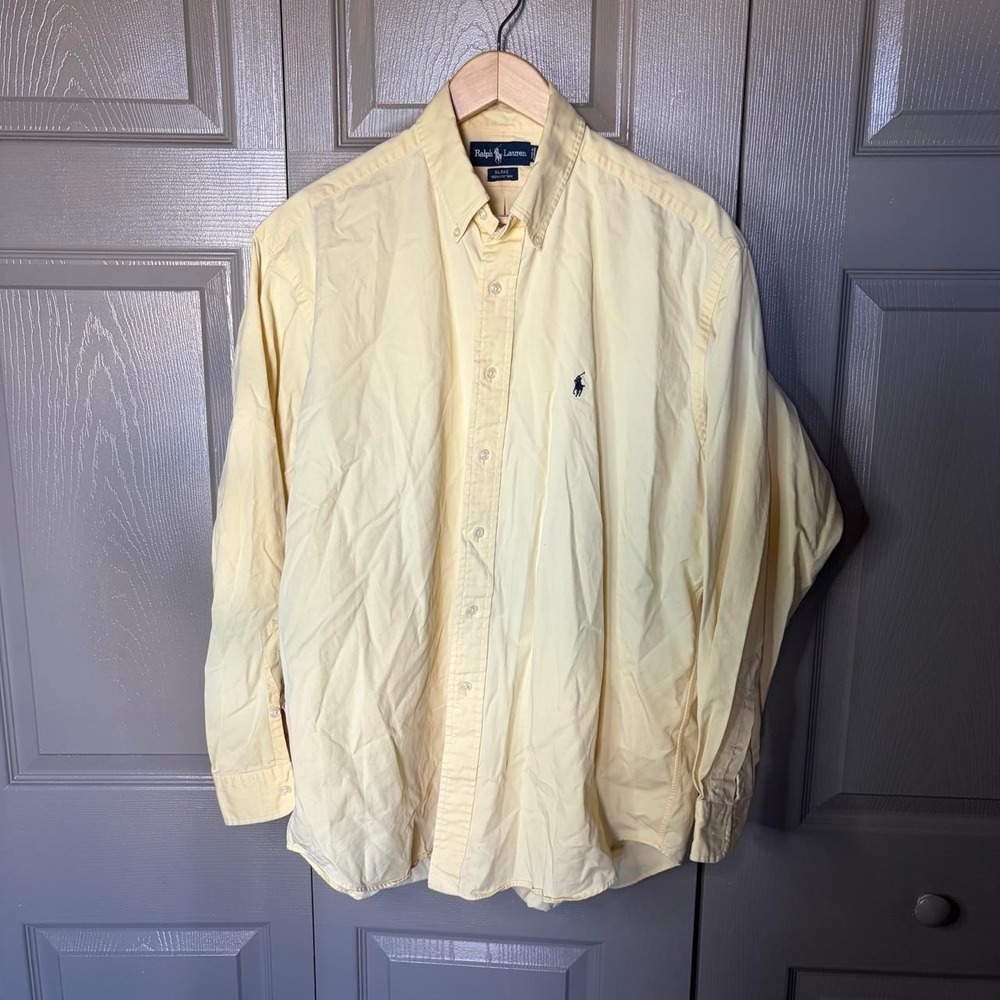 Polo Ralph Lauren Mens Blake Button Up Shirt Yellow Cotton Long Sleeve Size L
